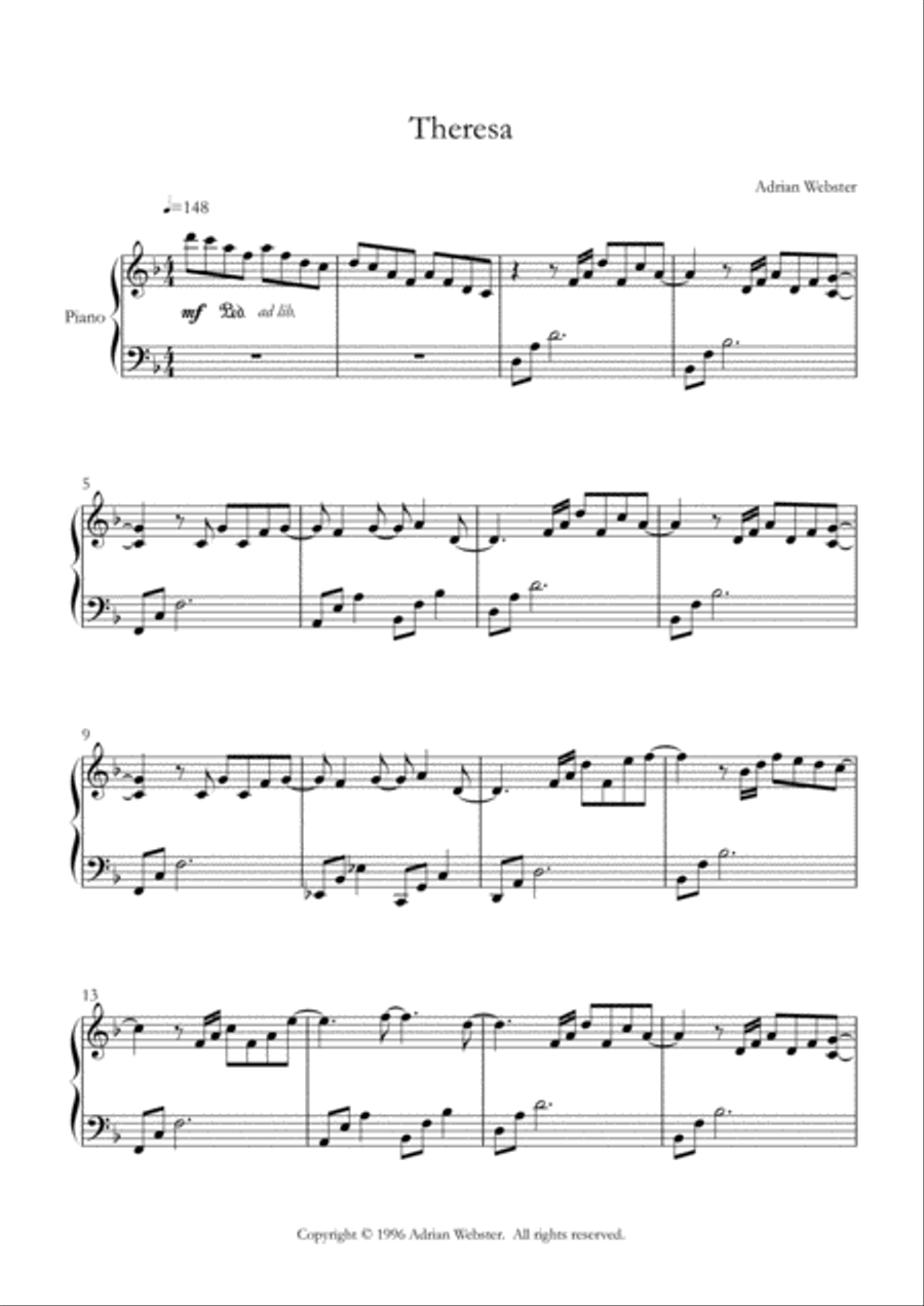 Theresa - CrusaderBeach - Beautiful Romantic Piano Solo Piano Solo scores gallery preview page 1