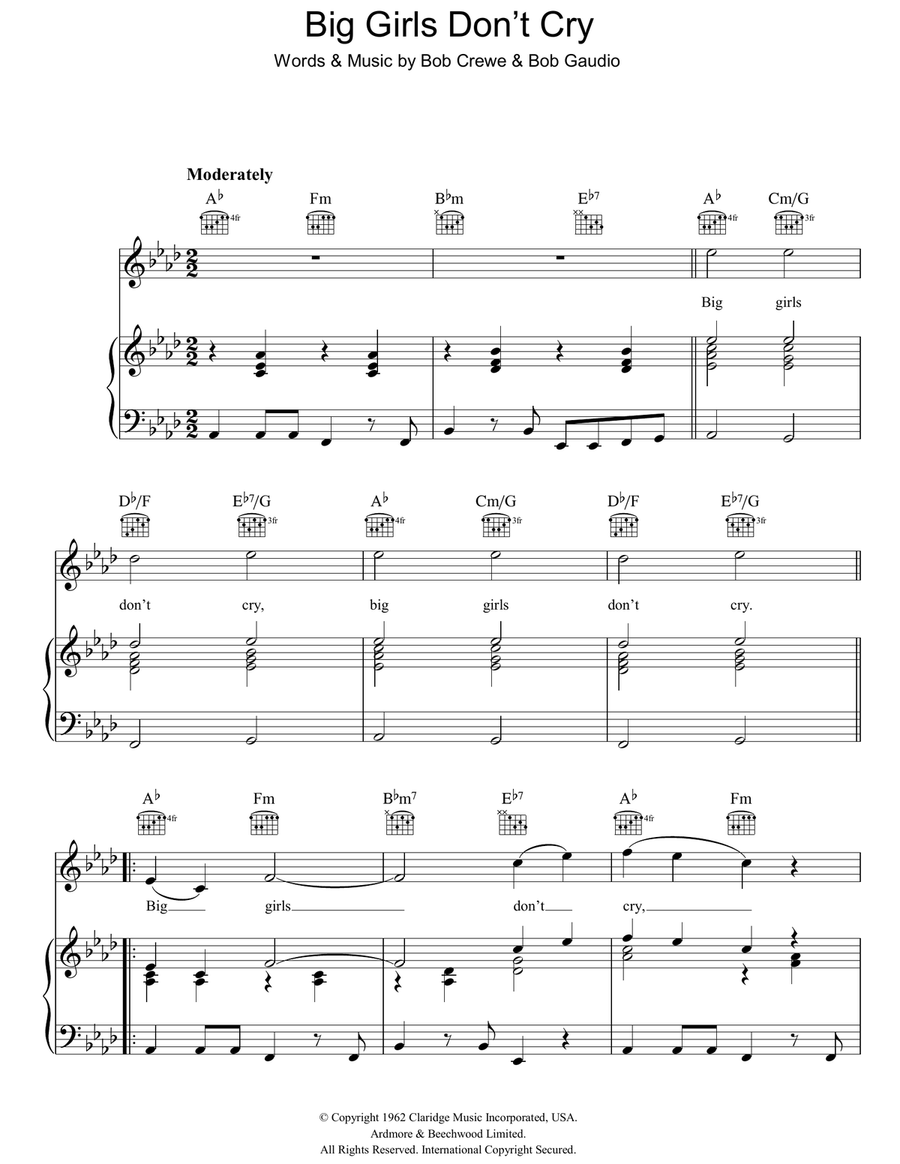 Big Girls Don't Cry Piano, Vocal, Guitar scores gallery preview page 1