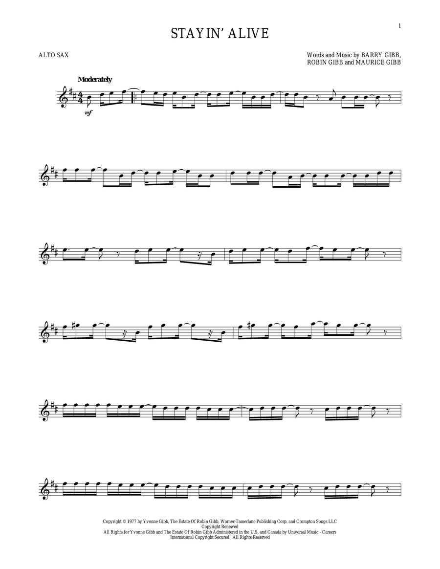 Stayin' Alive Stayin' Alive Alto Saxophone scores gallery preview page 1