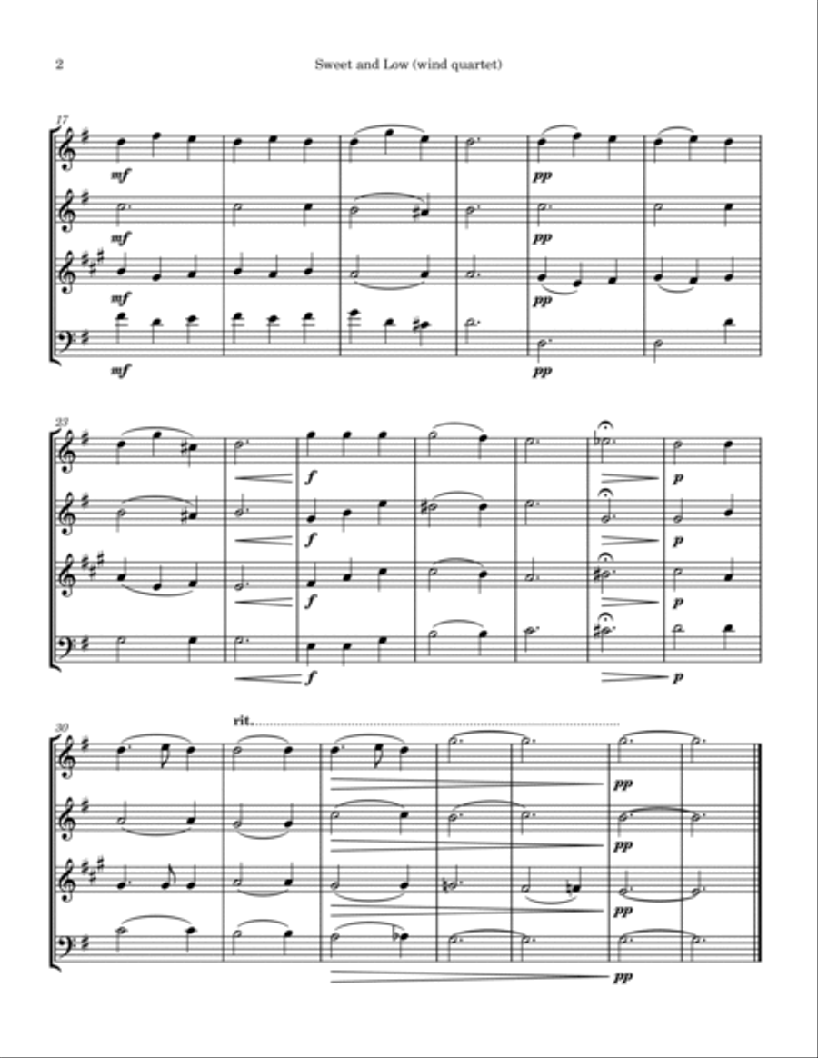 Sweet and Low (wind quartet) Woodwind Quartet scores gallery preview page 2