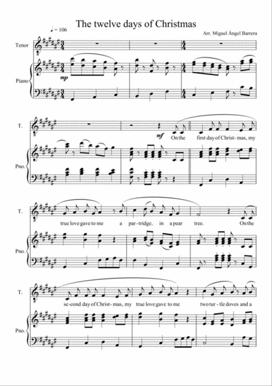 The twelve days of Christmas, For Tenor voice with Pianoforte accompaniment Tenor Voice scores gallery preview page 2