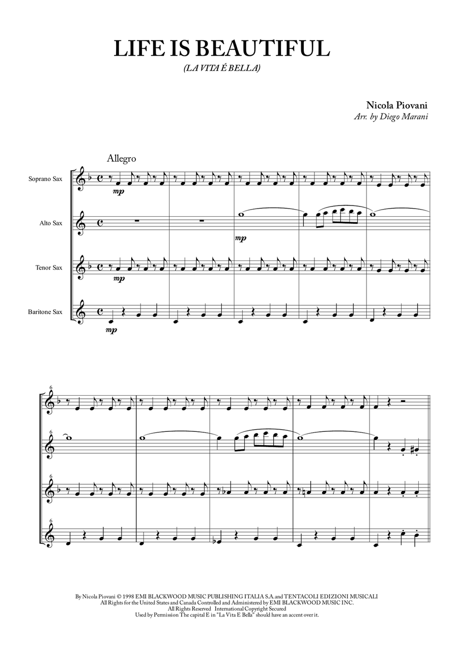 Life Is Beautiful (la Vita E Bella) Woodwind Quartet scores gallery preview page 3