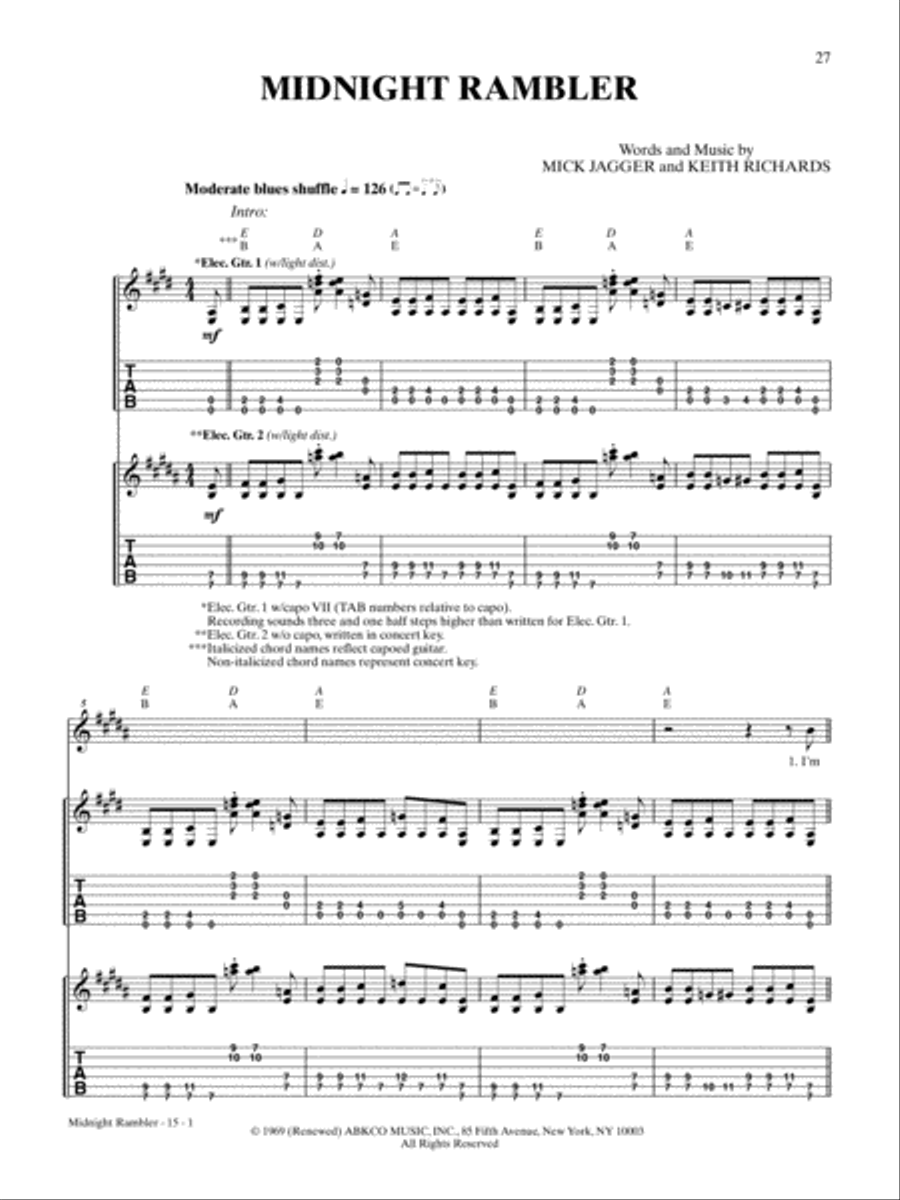 Midnight Rambler (Live Version) Guitar Tablature scores gallery preview page 1