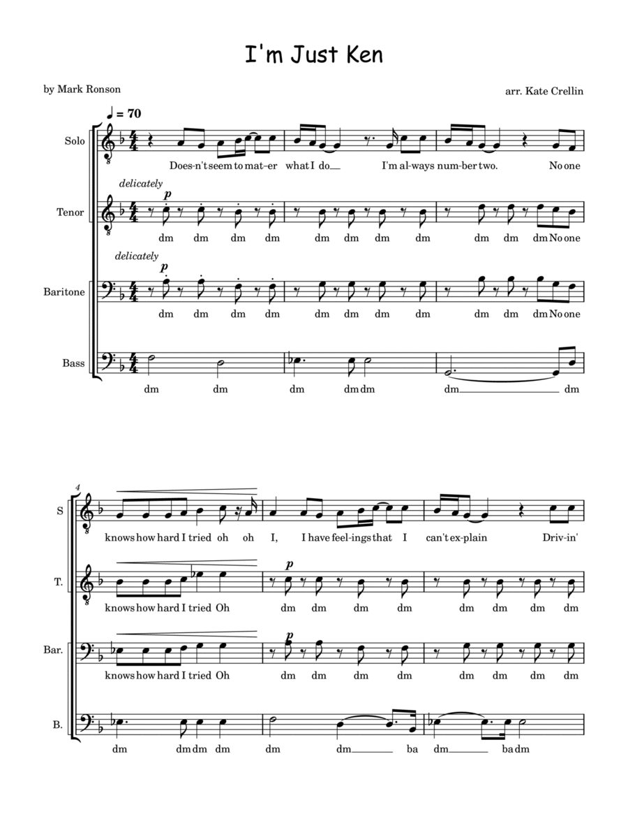 I'm Just Ken by Mark Ronson TTB - Digital Sheet Music