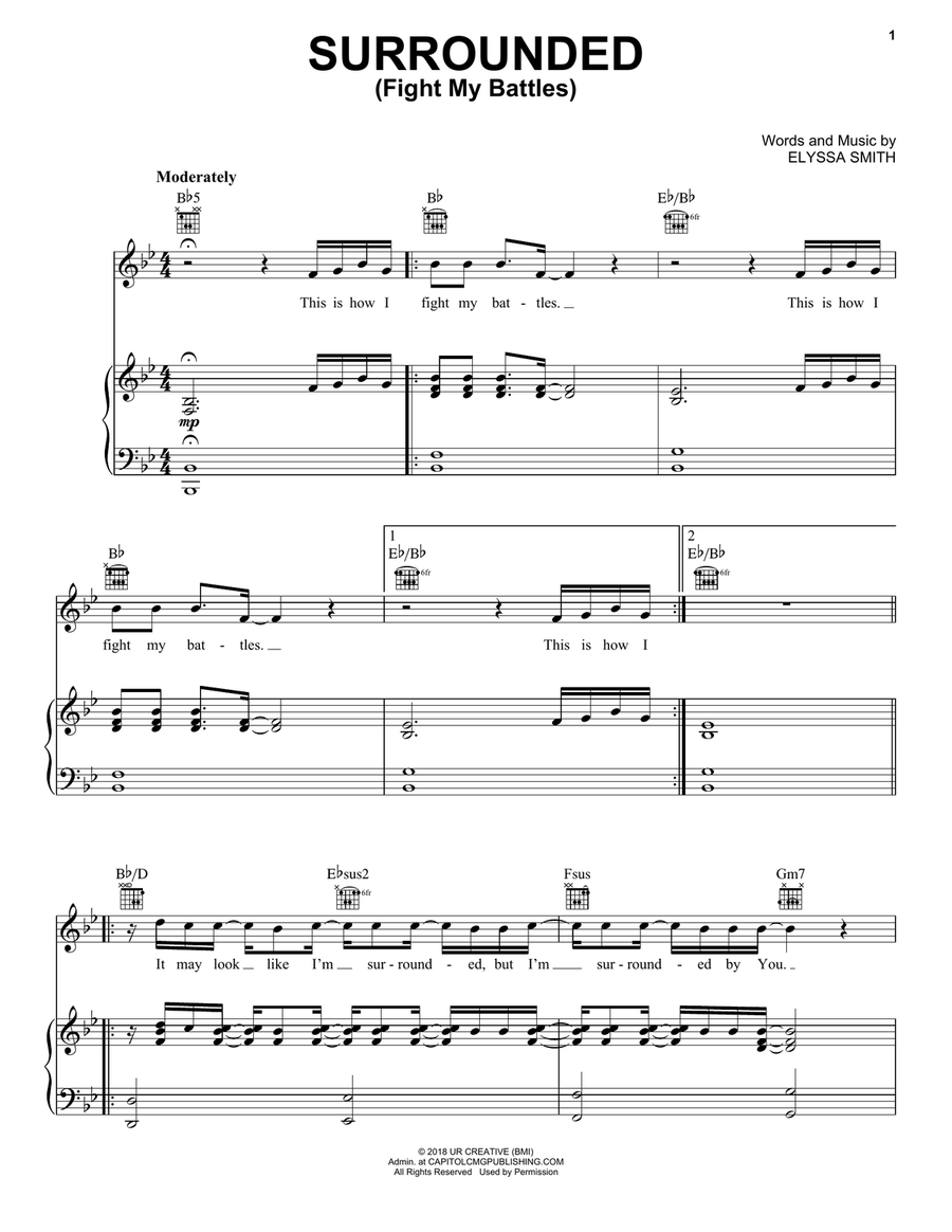 Surrounded (Fight My Battles) Piano, Vocal, Guitar scores gallery preview page 1