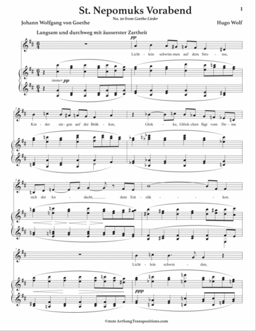 WOLF: St. Nepomuks Vorabend (transposed to D major) Voice scores gallery preview page 2