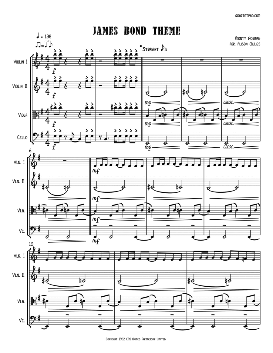 James Bond Theme String Quartet scores gallery preview page 1