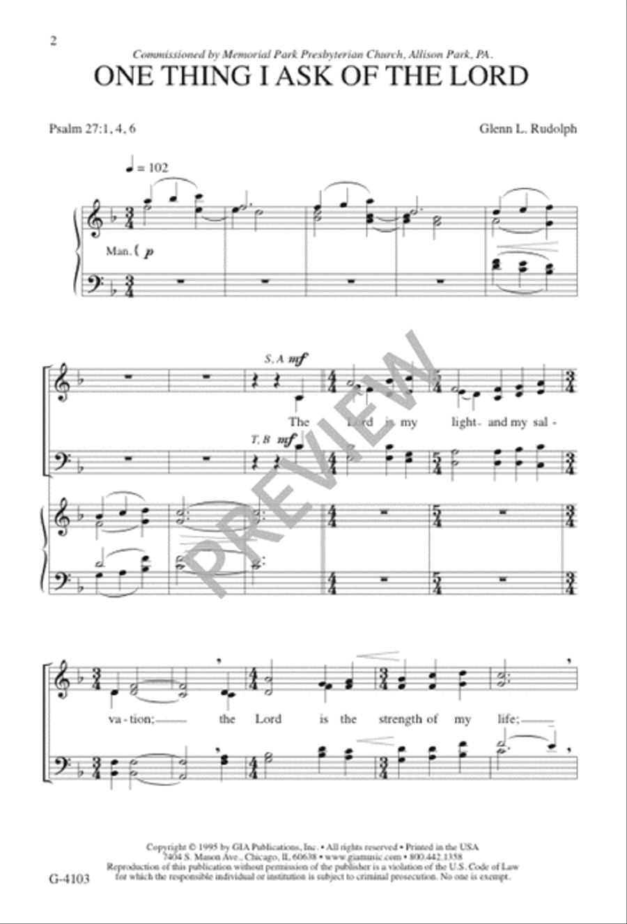 One Thing I Ask of the Lord 4-Part scores gallery preview page 2