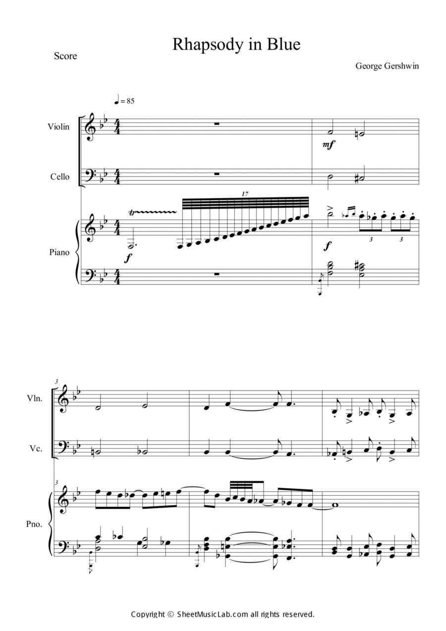 Rhapsody in Blue Piano Trio scores gallery preview page 1