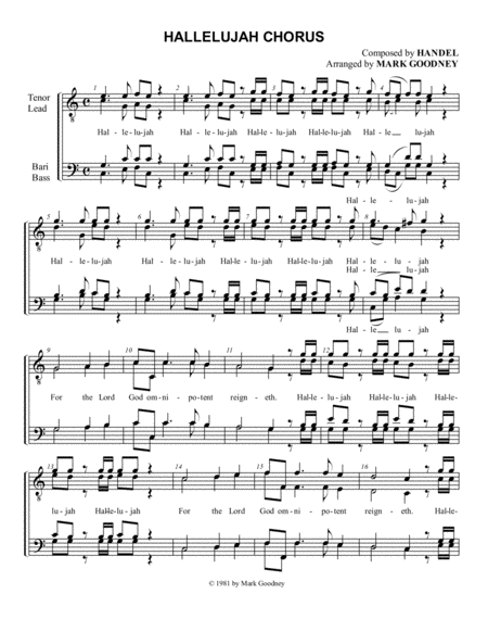 Hallelujah Chorus in C - Barbershop Men, TTBB, Chorus, Quartet image number null