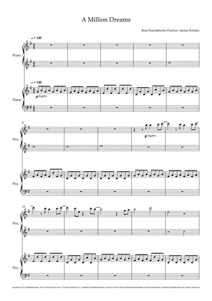 A Million Dreams 1 Piano, 4-Hands scores gallery preview page 1
