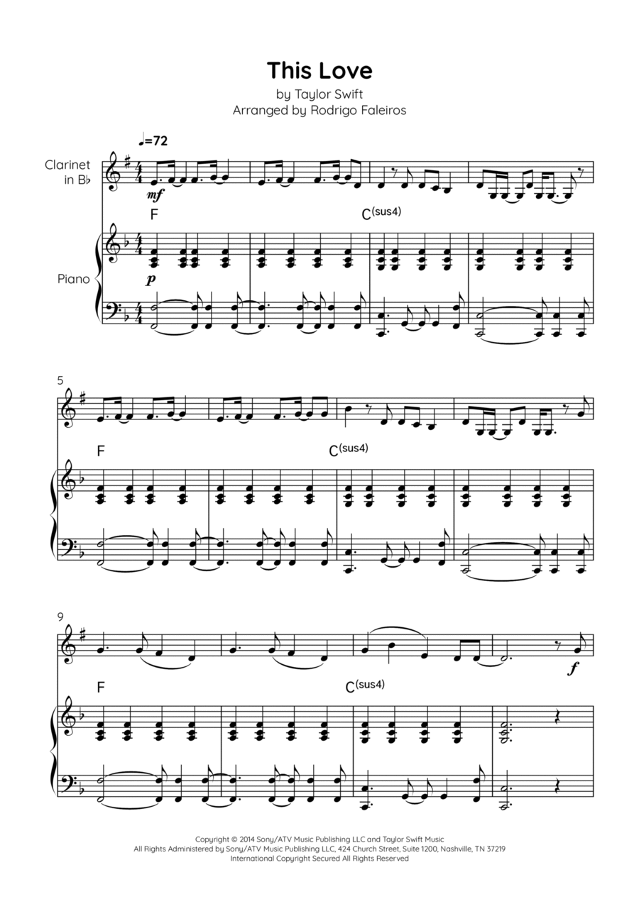 This Love B-Flat Clarinet scores gallery preview page 1
