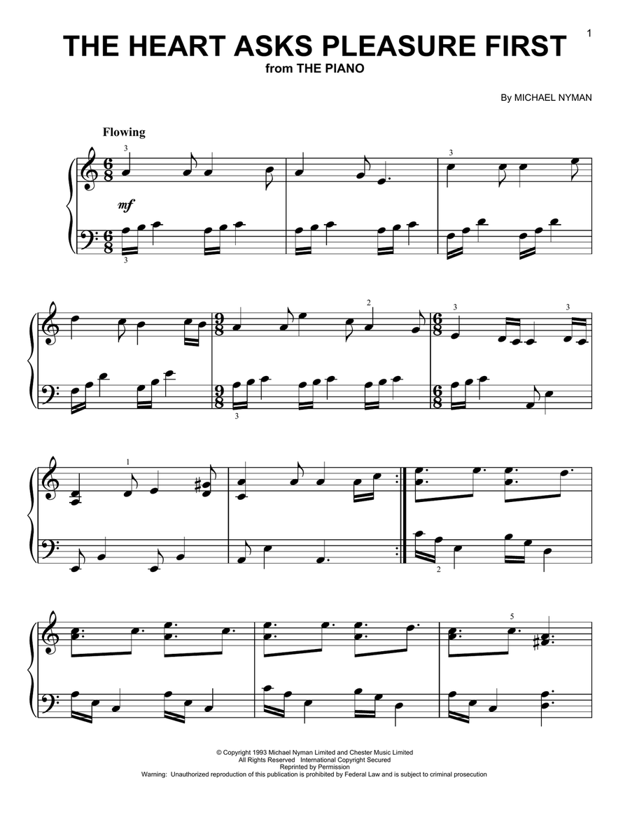 The Heart Asks Pleasure First (from The Piano) Easy Piano scores gallery preview page 1