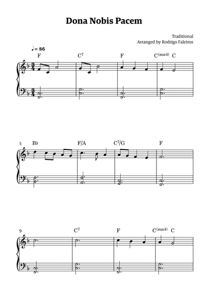 Dona Nobis Pacem - for piano - beginner level 2 (featuring chords) image number null