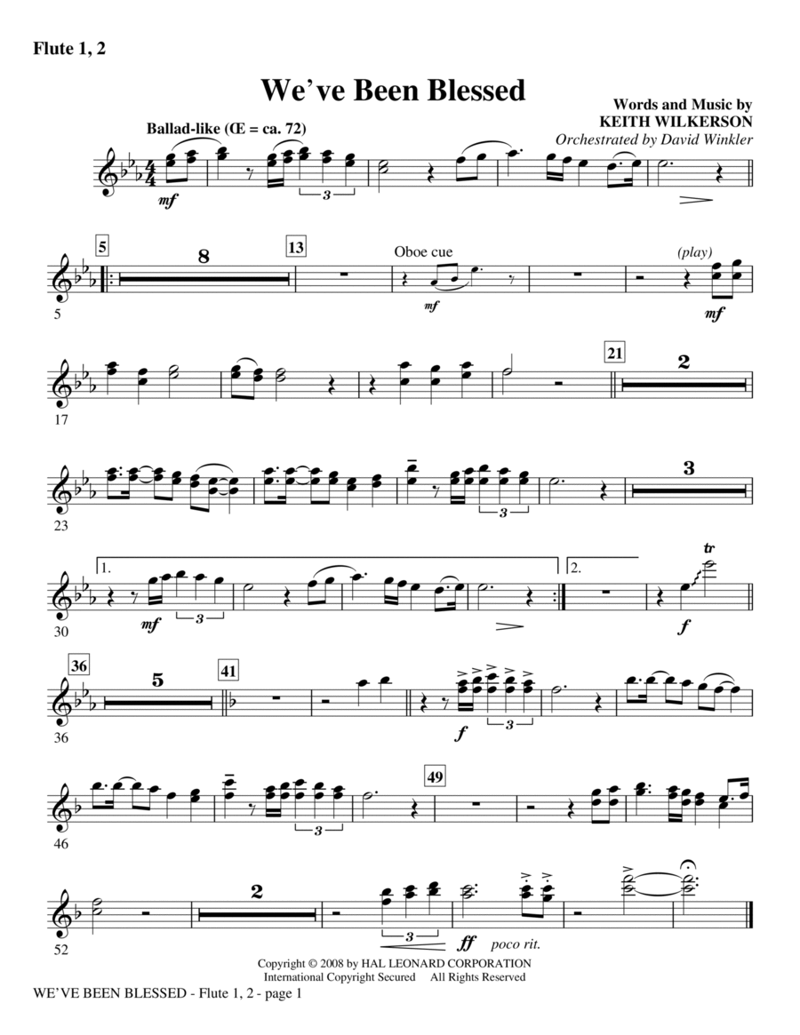We've Been Blessed - Flute 1,2 Choir scores gallery preview page 1