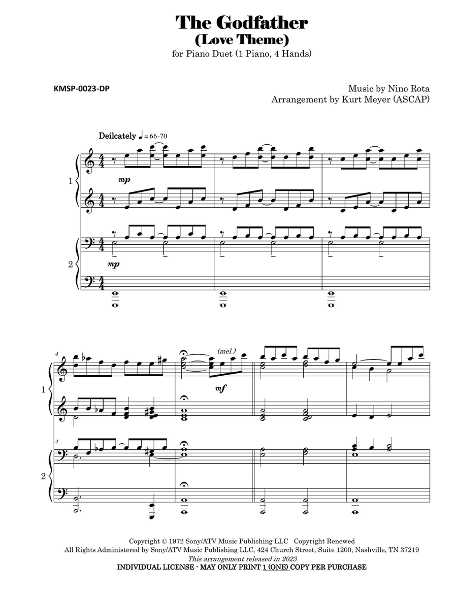 The Godfather (love Theme) 1 Piano, 4-Hands scores gallery preview page 2