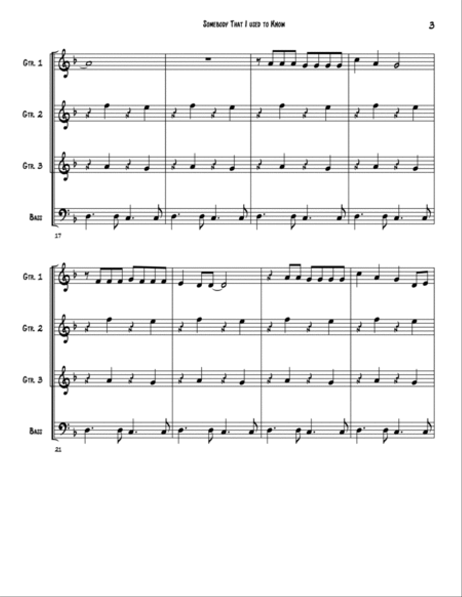 Somebody That I Used To Know Guitar Ensemble scores gallery preview page 3
