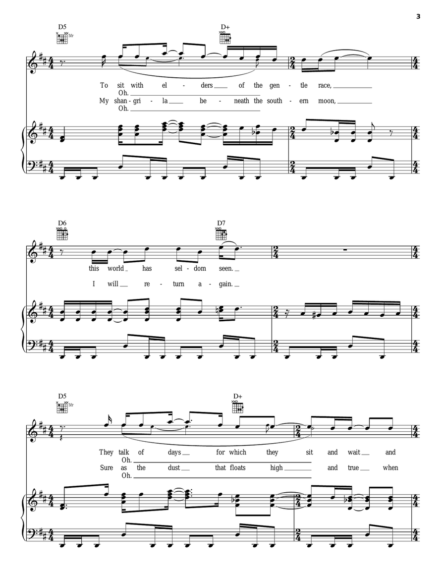 Kashmir Kashmir Piano, Vocal, Guitar scores gallery preview page 3