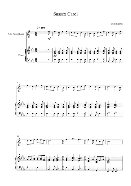 Sussex Carol, For Alto Saxophone & Piano image number null