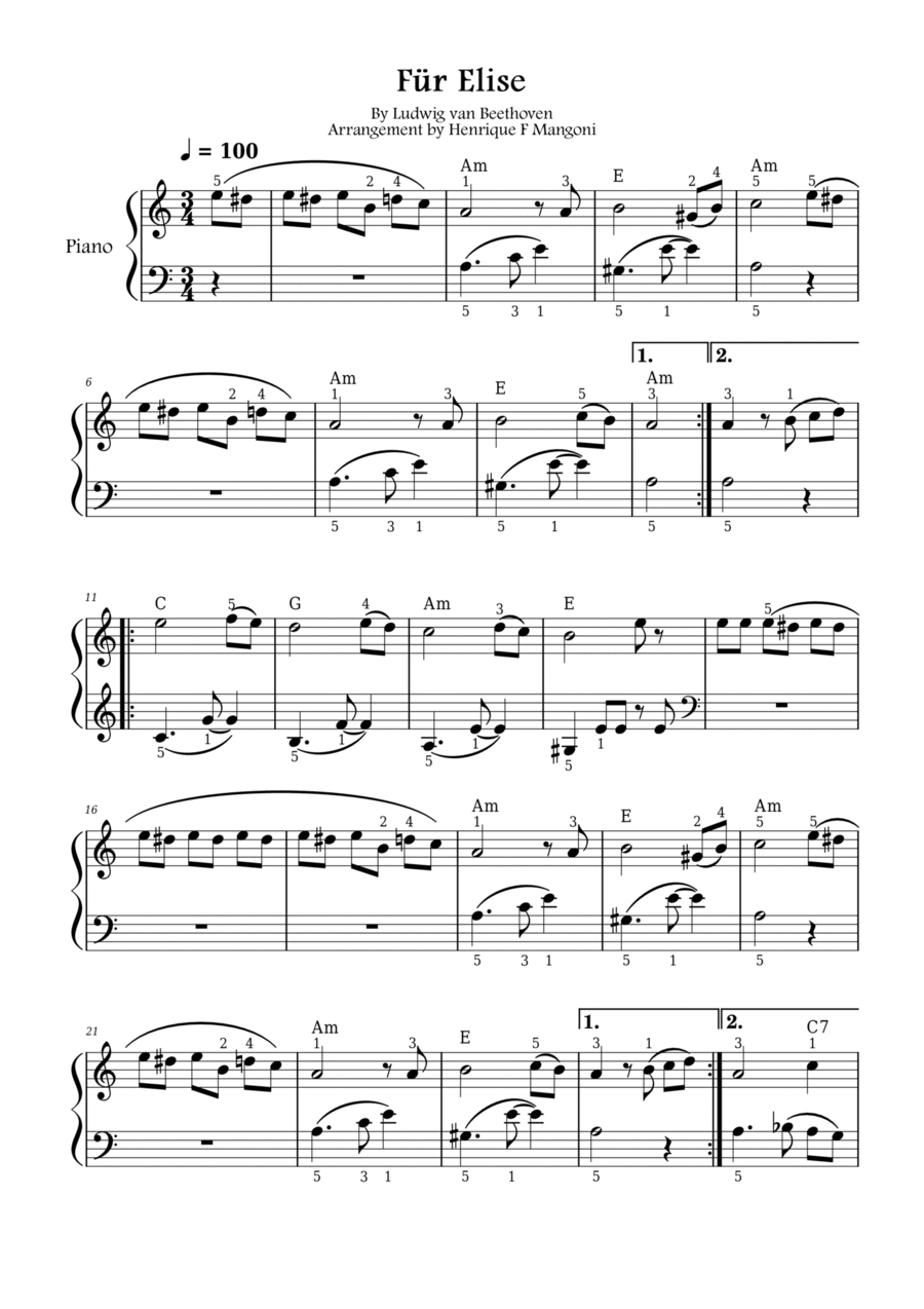 Fur Elise (easy version) Piano Method scores gallery preview page 1