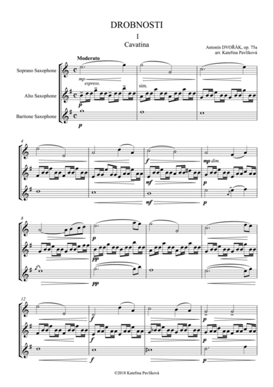 A. Dvořák: I Cavatina (from Drobnosti, op.75a) for Saxophone Trio Woodwind Trio scores gallery preview page 2