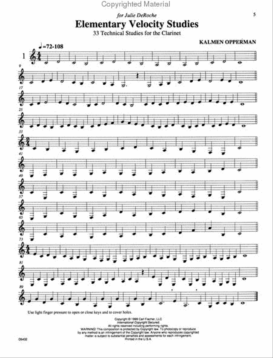 Elementary Velocity Studies For Clarinet B-Flat Clarinet scores gallery preview page 2