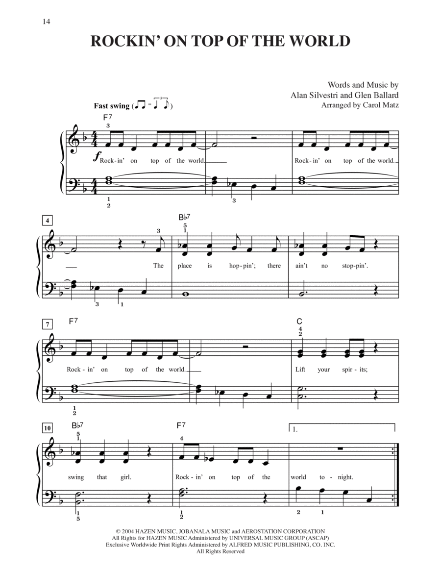 Rockin' On Top Of The World (from The Polar Express) (arr. Carol Matz) Easy Piano scores gallery preview page 1