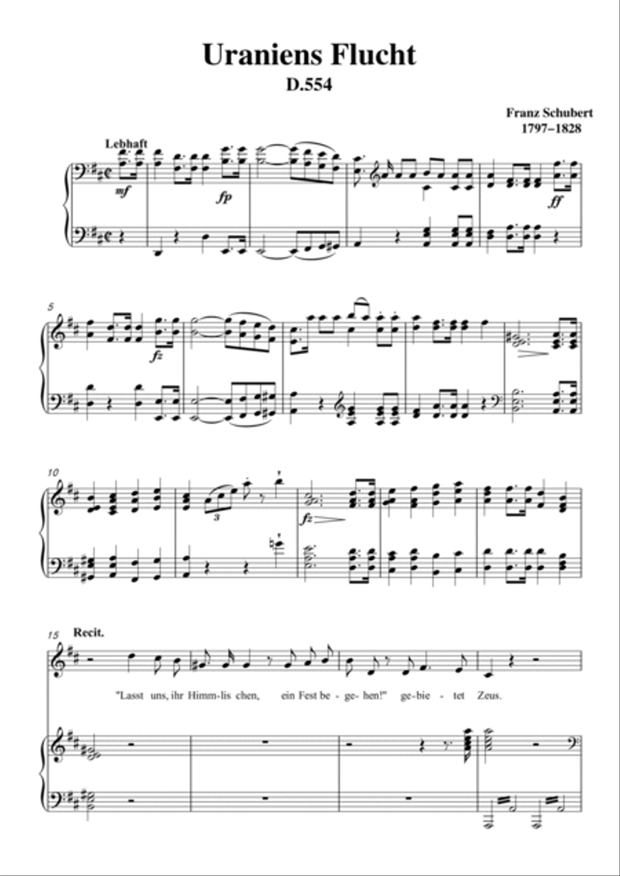 Schubert-Uraniens Flucht(Urania's Flight),D.554 in D for Vocal and Piano Voice scores gallery preview page 2