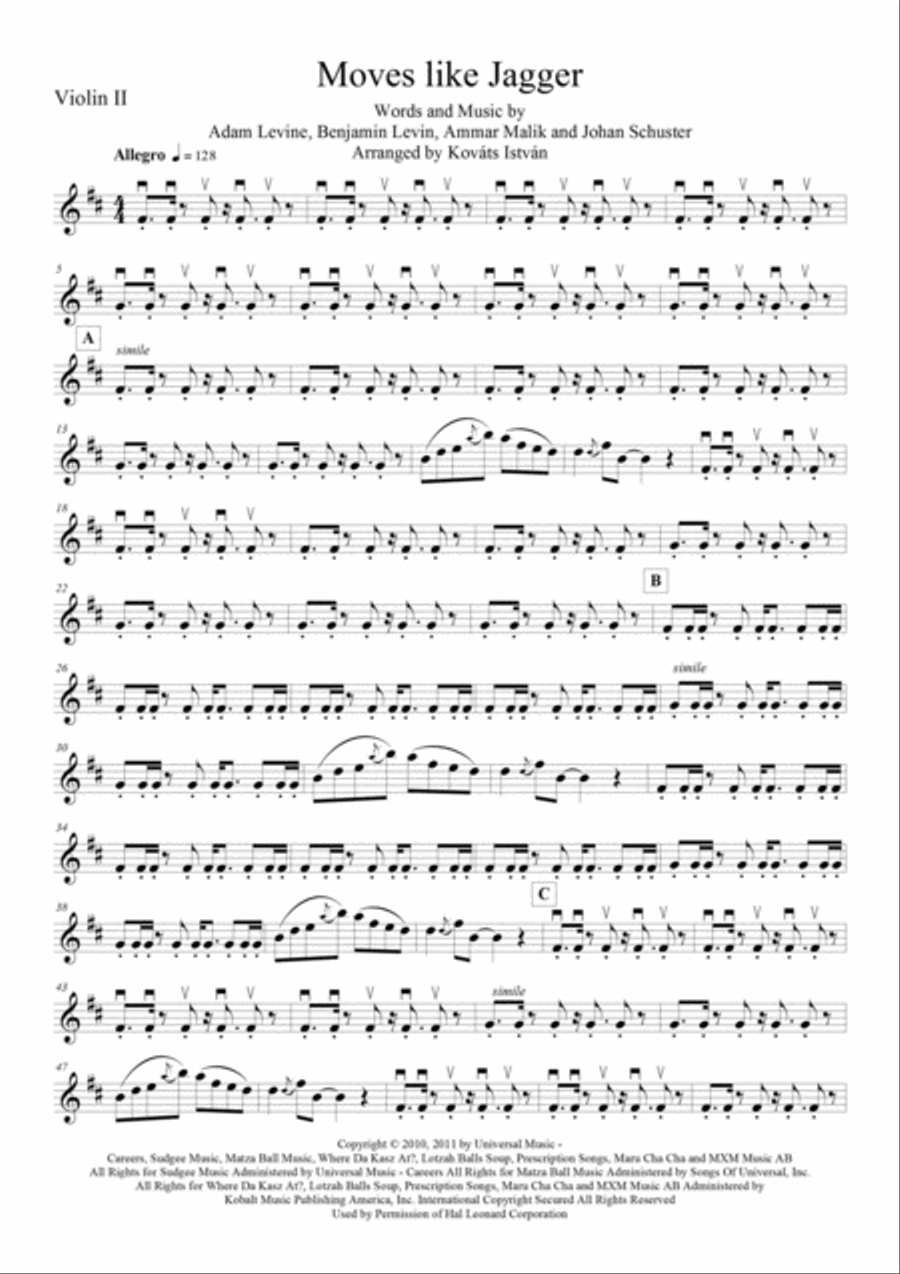 Moves Like Jagger String Quartet scores gallery preview page 3
