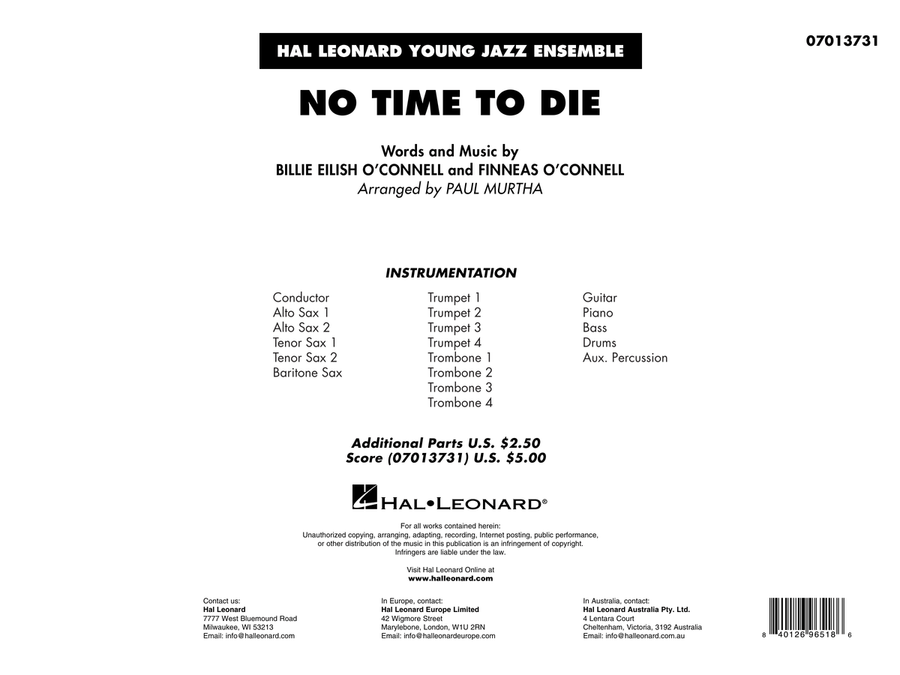 No Time to Die (from No Time To Die) (arr. Paul Murtha) - Conductor Score (Full Score) Jazz Ensemble scores gallery preview page 1