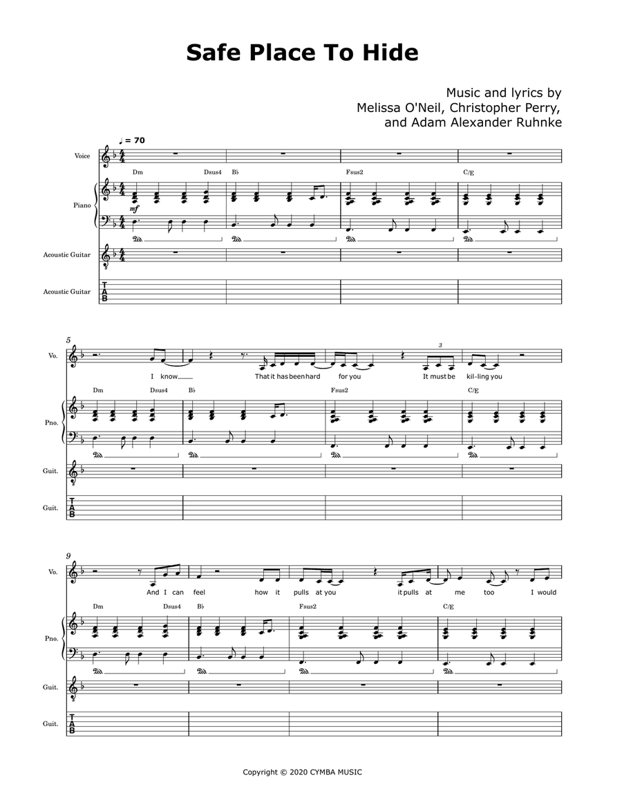 Safe Place To Hide Safe Place To Hide Piano, Vocal scores gallery preview page 1