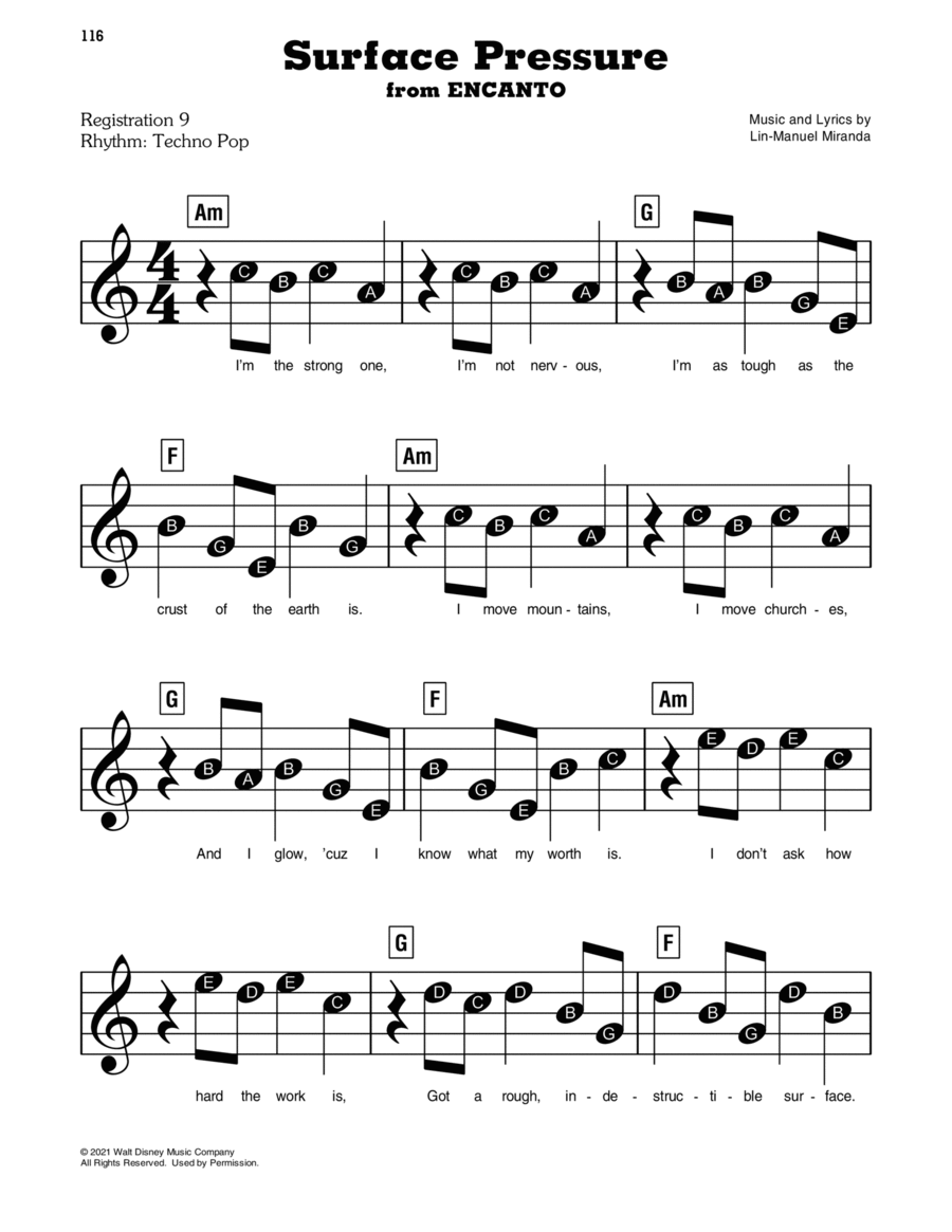 Surface Pressure (from Encanto) Easy Piano scores gallery preview page 1