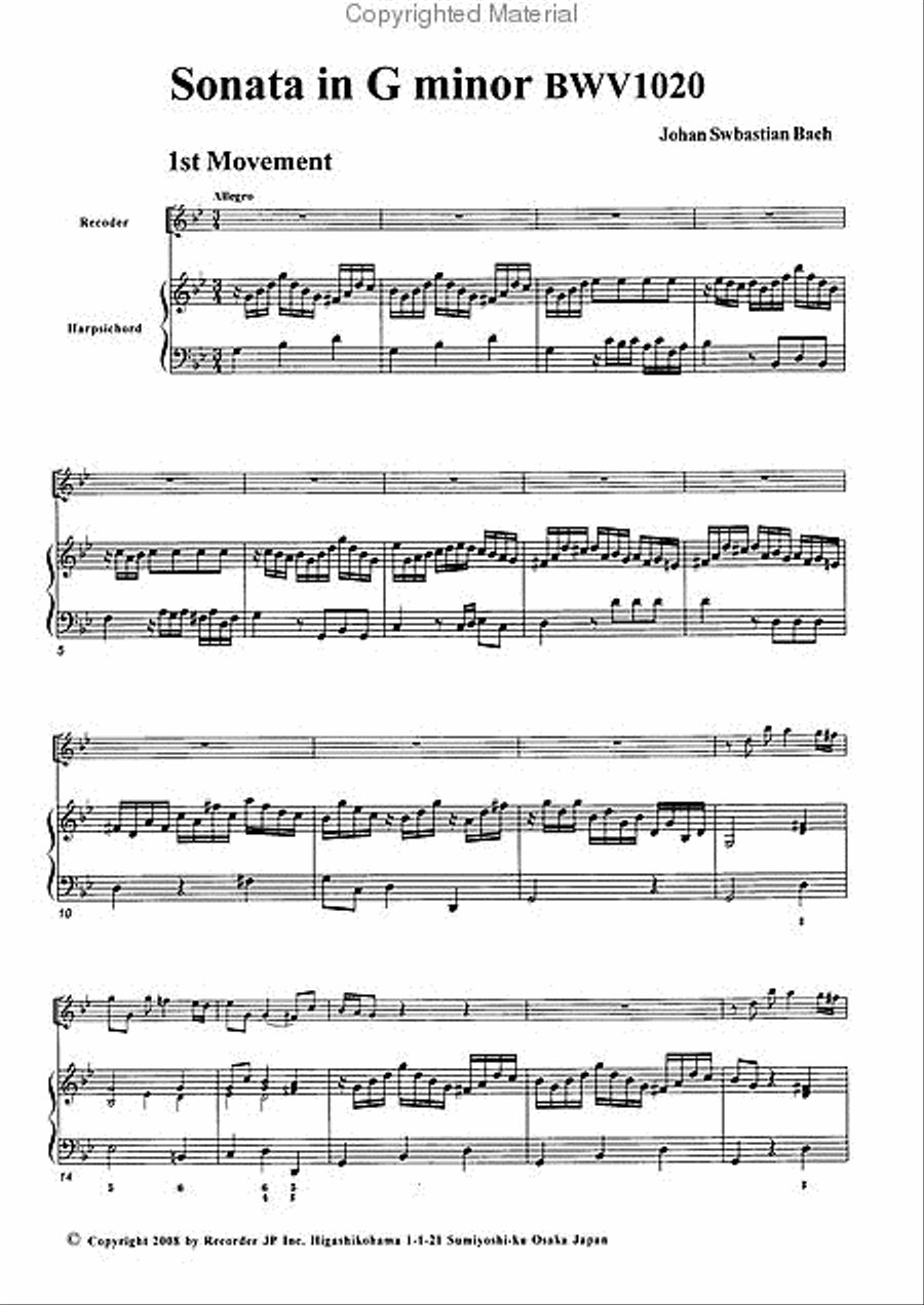 Sonata in G minor, BWV1020 Alto Recorder scores gallery preview page 3