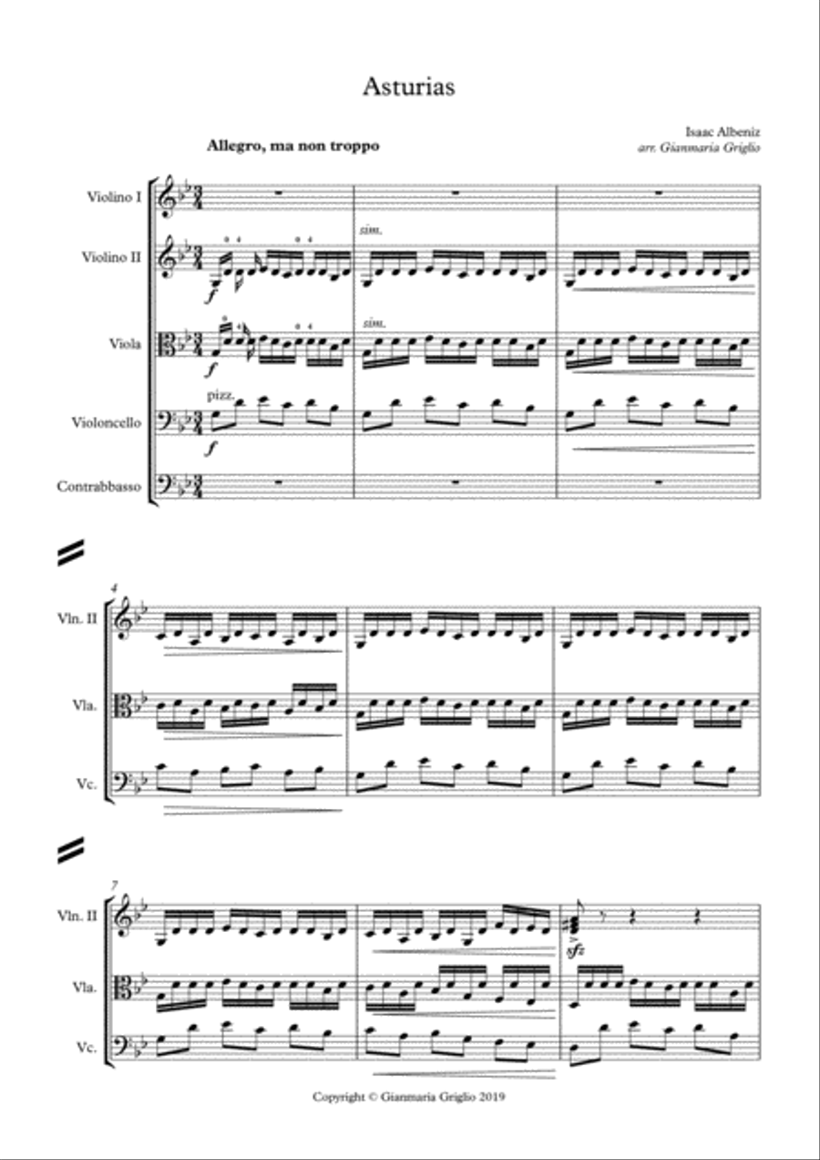 Isaac Albeniz - Asturias (Leyenda) String Orchestra scores gallery preview page 1