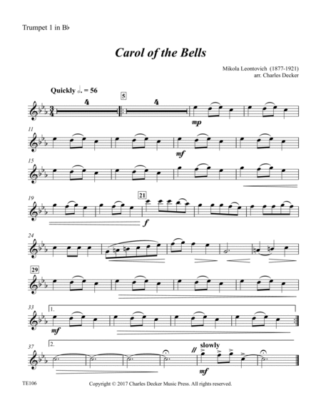 Carol of the Bells for Trumpet Ensemble image number null