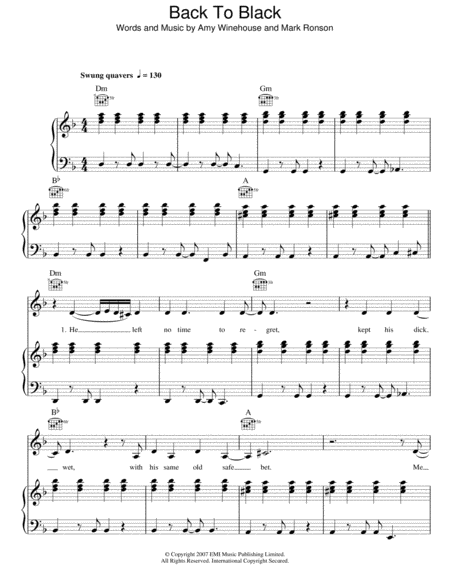 Back To Black by Amy Winehouse - Piano, Vocal, Guitar - Digital Sheet Music