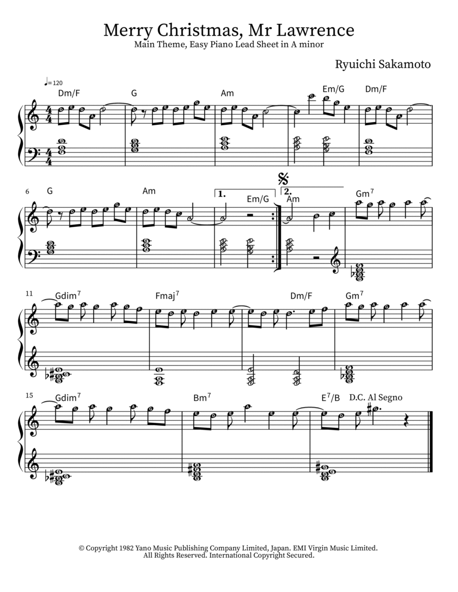Merry Christmas, Mr. Lawrence Easy Piano scores gallery preview page 1