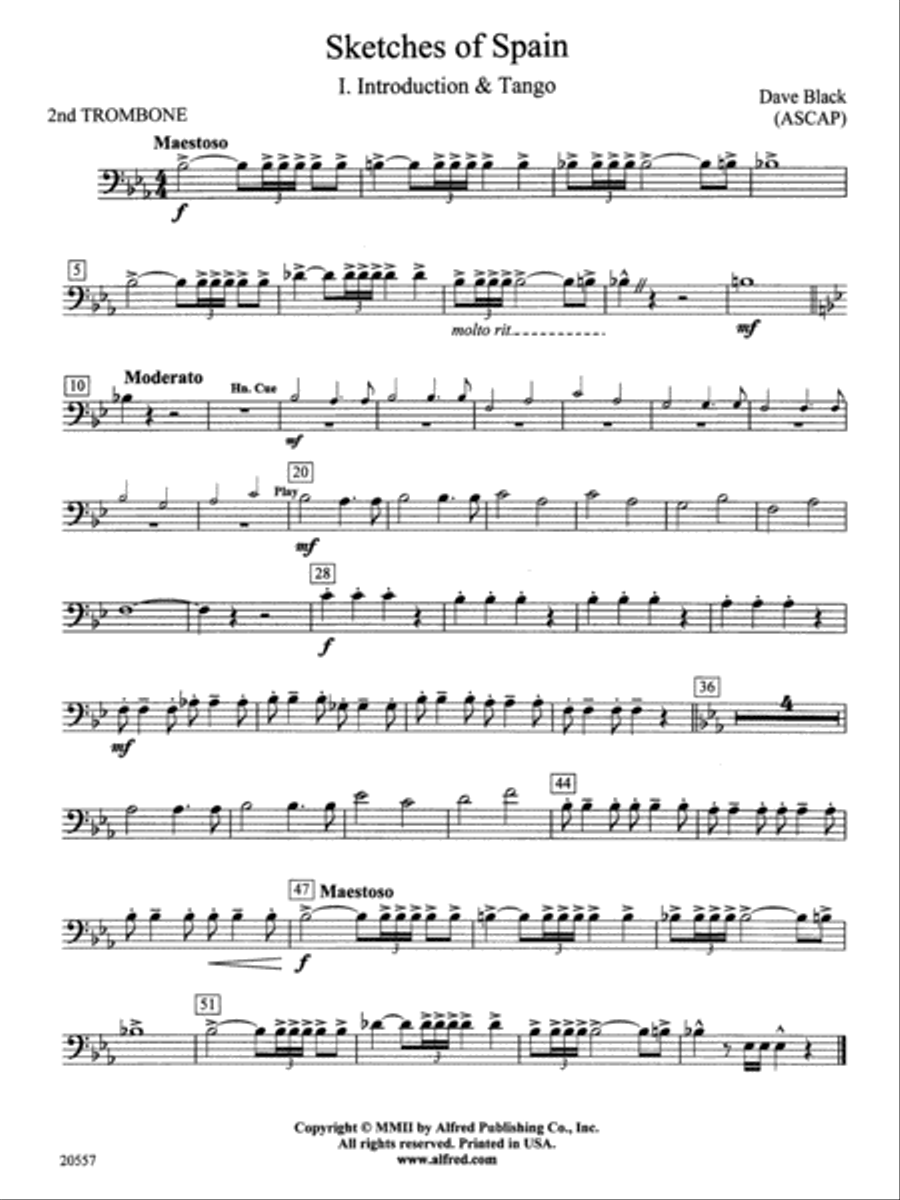 Sketches of Spain: 2nd Trombone Concert Band scores gallery preview page 1
