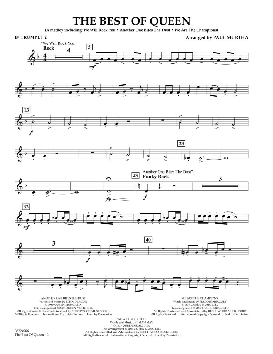 The Best of Queen - Bb Trumpet 2 B-Flat Trumpet scores gallery preview page 1