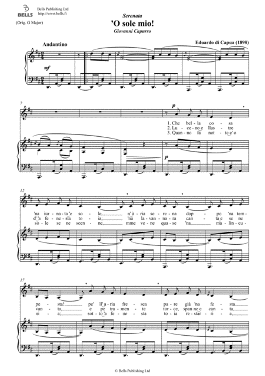 O sole mio! (D Major) Voice Solo scores gallery preview page 1