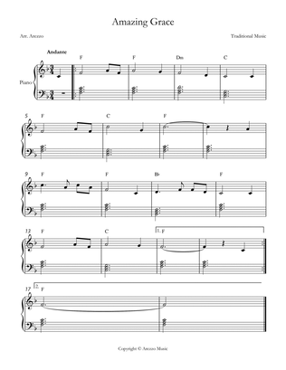 Jonh Newton amazing grace easy piano sheet music F major chords blocks Chords Symbols