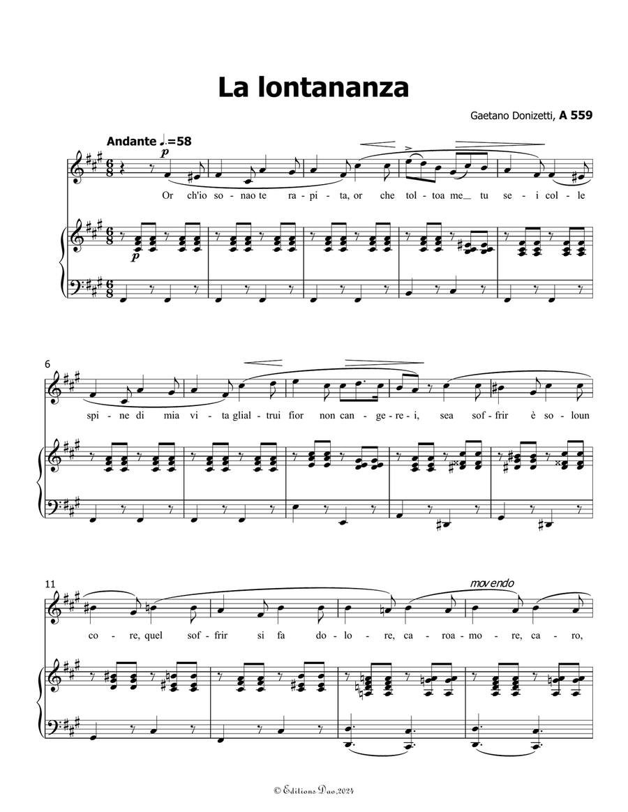 La lontananza, by Donizetti, A 559, in f sharp minor Piano, Vocal scores gallery preview page 3