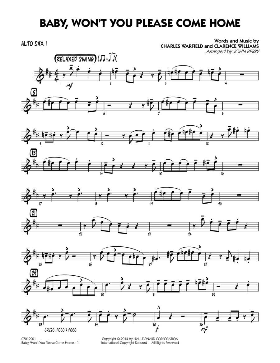 Baby Won t You Please Come Home Alto Sax 1 by Bessie Smith