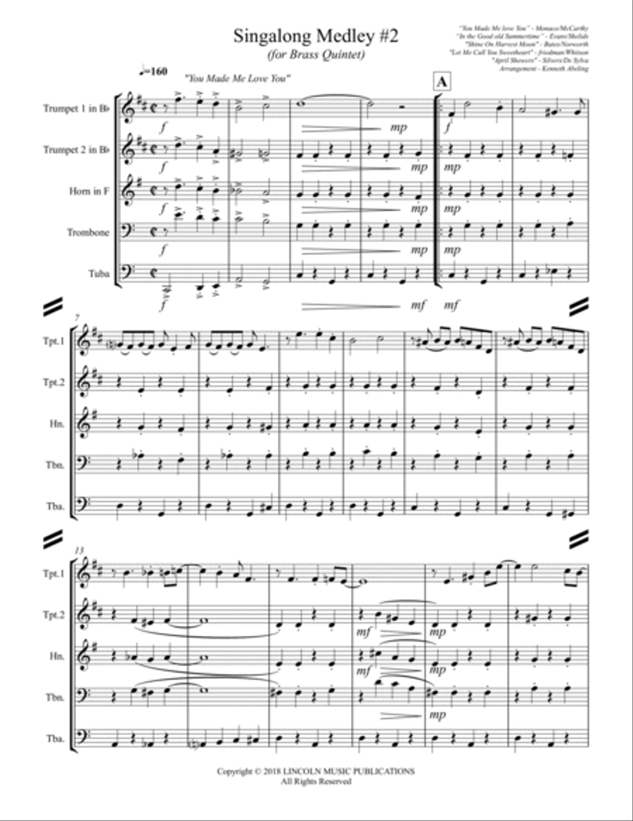 Sing-along Medley #2 (for Brass Quintet) Brass Quintet scores gallery preview page 2