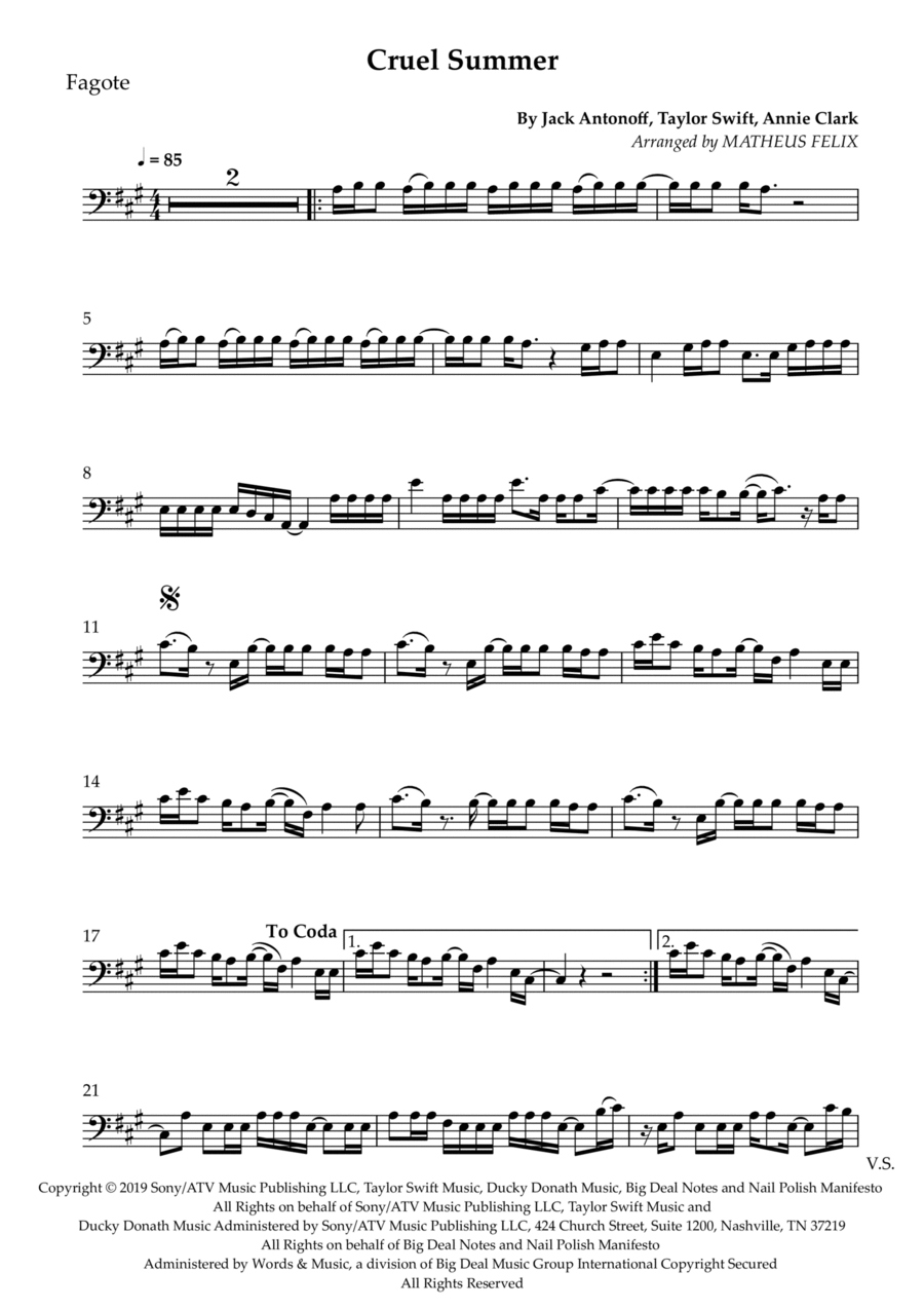 Cruel Summer Cruel Summer Bassoon Solo scores gallery preview page 1
