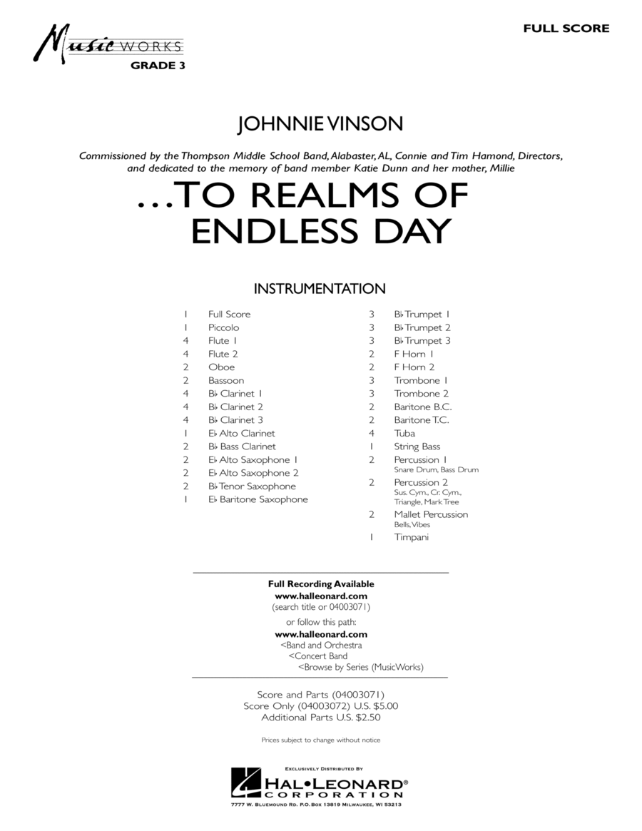 ...To Realms Of Endless Day - Conductor Score (Full Score)