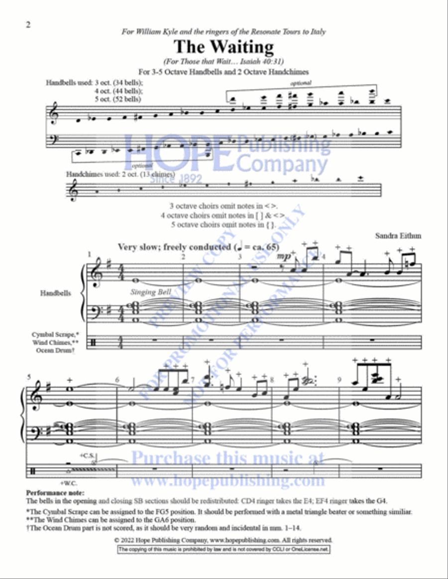 THE WAITING for 3-5 octaves with opt 2 oct. handchimes and perc. 5-Octaves scores gallery preview page 3