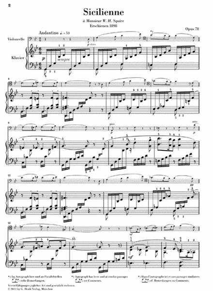 Sicilienne for Violoncello and Piano, Op. 78