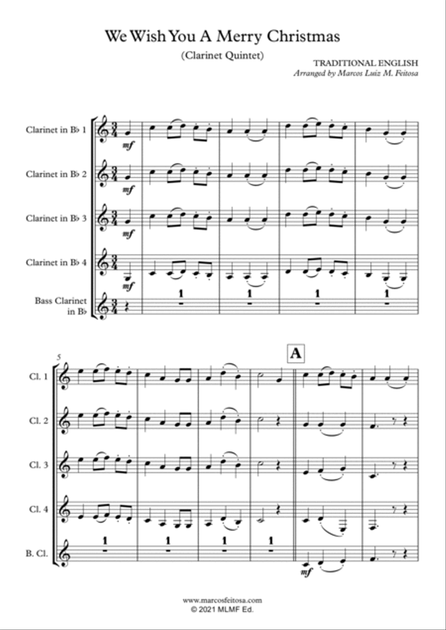 We Wish You A Merry Christmas - Clarinet Quintet Clarinet Quintet scores gallery preview page 3