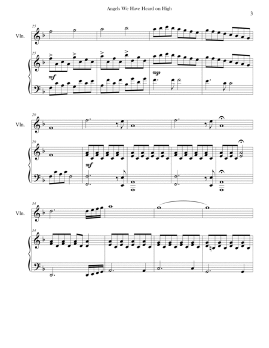 Angels We Have Heard on High (Advanced Piano & Violin) Angels We Have Heard on High (Advanced Piano & Violin) Violin Solo scores gallery preview page 3